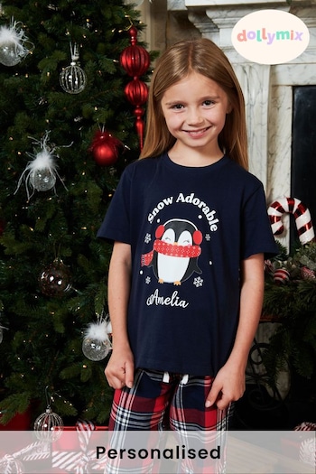 Personalised Christmas Penguin Girls Pyjamas by Dollymix (P98202) | £30