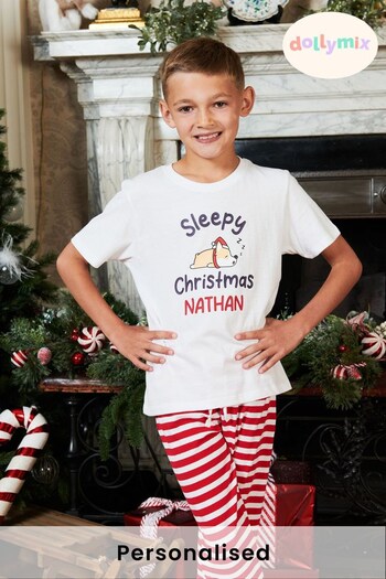 Personalised Sleepy Christmas Boys Pyjamas by Dollymix (P98209) | £30