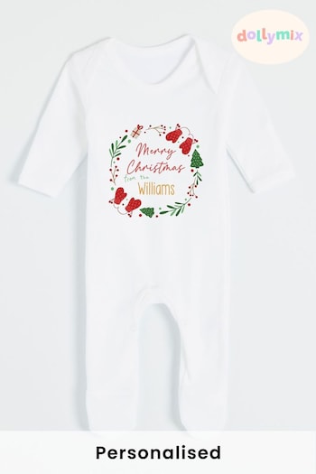 Personalised Christmas Wreath Babygrow by Dollymix (P98294) | £20.20