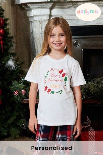 Personalised Christmas Wreath Girls Pyjamas by Dollymix (P98296) | £30