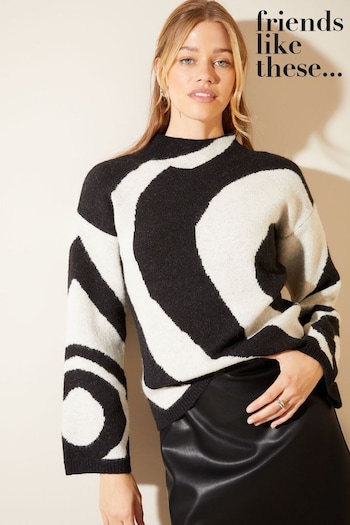 Friends Like These Black/White Abstract Crew Neck Jumper (P98488) | £34