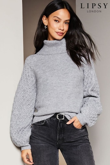 Lipsy Grey Honeycomb Roll Neck Knitted Jumper (P98512) | £35