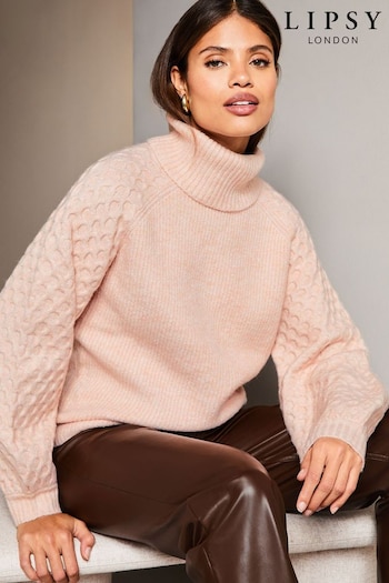 Lipsy Pink Honeycomb Roll Neck Knitted Jumper (P98515) | £35