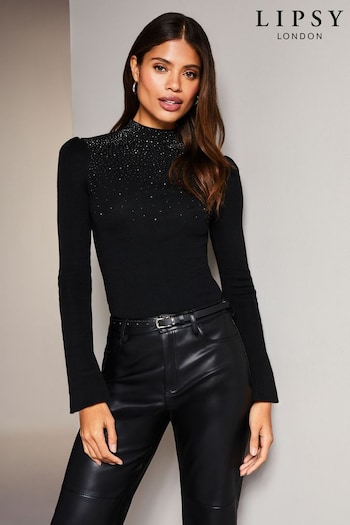 Lipsy Black Long Sleeve Glitter High Neck Knitted Jumper (P98517) | £40