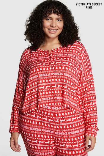 Victoria's Secret PINK Red Pepper Christmas Print Cosy Long Sleeve Sleep Shirt (P98533) | £26