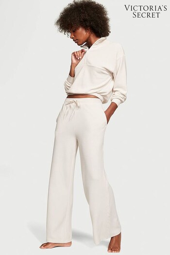Victoria's Secret Linen White Double Knit Waffle Wide Leg Jogger (P98544) | £45