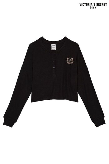 Victoria's Secret PINK Pure Black Cosy Long Sleeve Sleep Shirt (P98558) | £26
