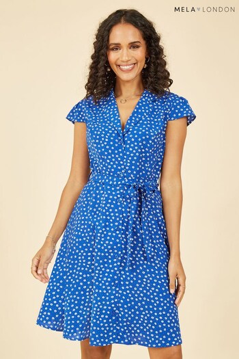 Mela Blue Daisy Print Retro Shirt shoe-care Dress (P98587) | £35