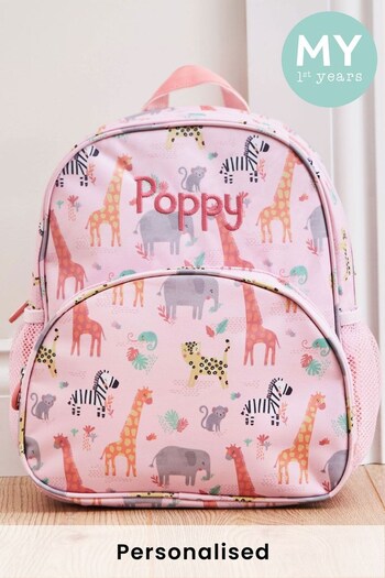 Personalised Pink Safari Print Medium Backpack by My 1st Years (P98694) | £32