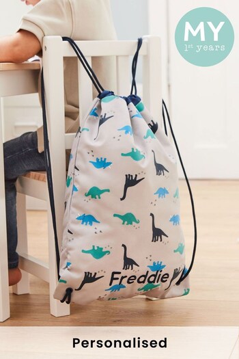 Personalised Grey Dino Drawstring Bag by My 1st Years (P98702) | £21