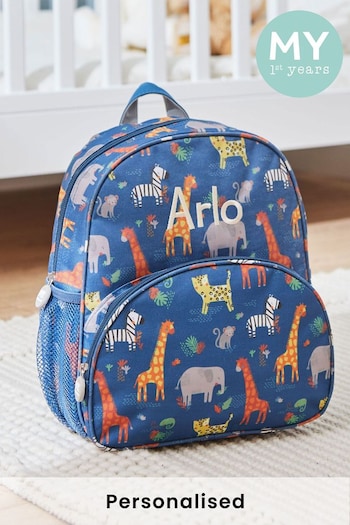 Personalised Navy Safari Print Backpack by My 1st Years (P98709) | £32