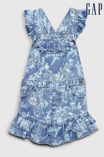 Gap Blue LoveShackFancy Toddler Floral Denim Pinafore Dress (P98798) | £40