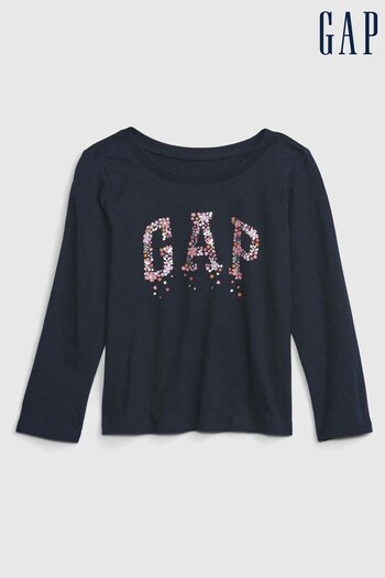 Gap Navy Floral Logo Long-Sleeve T-Shirt (P98800) | £8