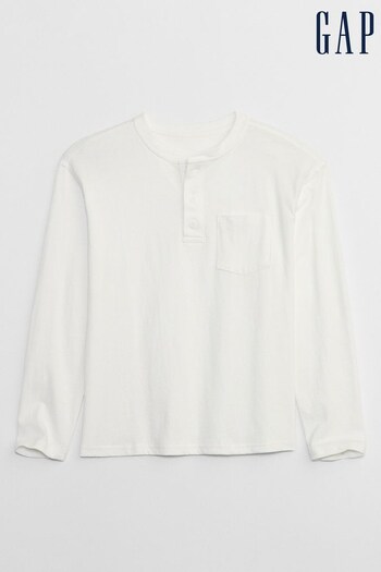Gap White Henley Pocket Long Sleeve T-Shirt (P98853) | £12