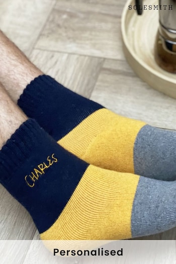 Personalised Men's Embroidered Colour Block Bed Socks by Solesmith (P98884) | £16