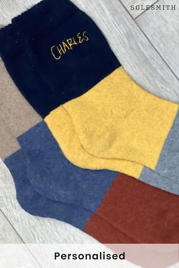 Personalised Men's Embroidered Colour Block Bed Socks by Solesmith (P98885) | £16