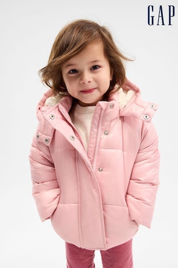 Gap Pink Water Resistant Sherpa Lined Recycled Puffer Jacket (12mths-5yrs) (P98946) | £45