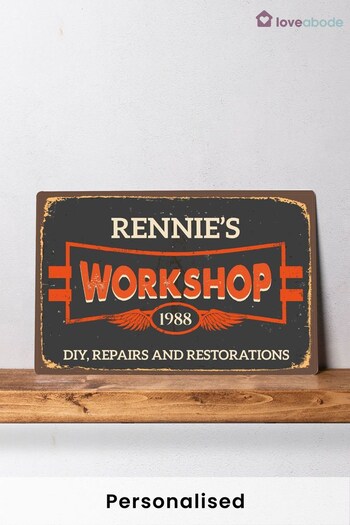 Personalised Workshop Sign by Loveabode (P99028) | £18