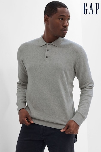 Gap Grey Knit Long Sleeve Polo Shirt (P99248) | £30