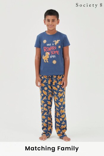 Society 8 Navy Dino Boys Matching Family Christmas Pyjama Set (P99262) | £20