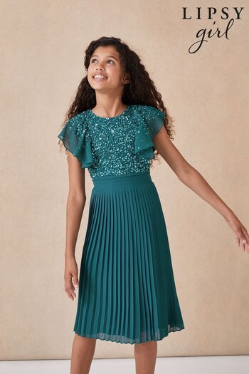 Lipsy Teal Ruffle Sequin Pleated Dress (P99282) | £52 - £58
