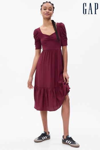 Gap Red Ruched Tiered Midi Dress (P99285) | £65