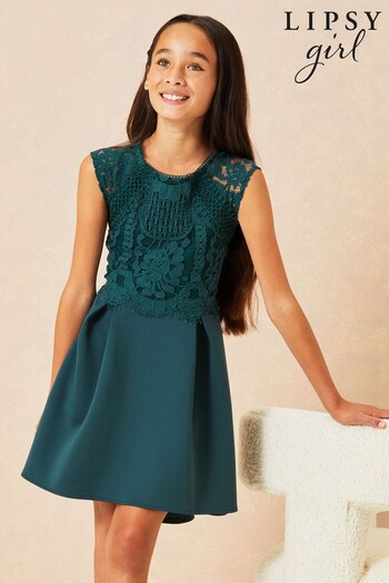 Lipsy Teal Blue Lace Bodice Occasion Dress (P99294) | £24 - £27