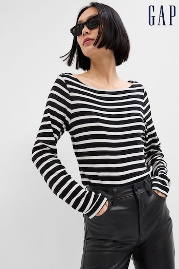 Gap Black/White Stripe Boat Neck Long Sleeve T-Shirt (P99523) | £18