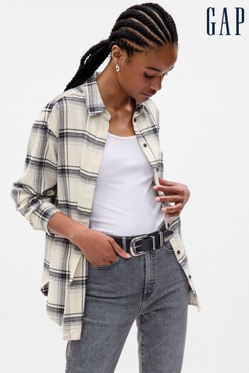 Gap Cream Flannel Oversized Long Sleeve Shirt (P99525) | £55