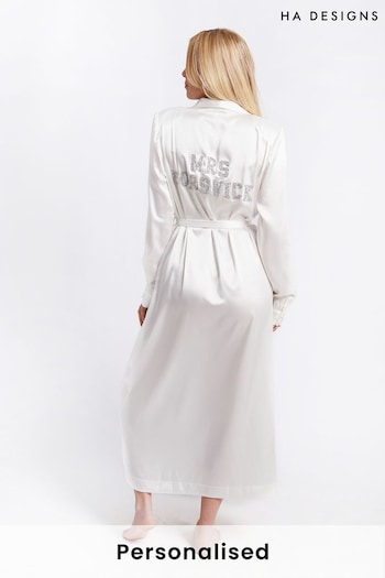 Personalised Bridal Luxury Satin Long Robe With Letter Embellishment by HA Designs (P99555) | £70