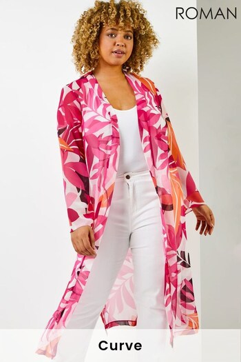 Roman Pink Curve Tropical Print Longline Kimono (P99567) | £38