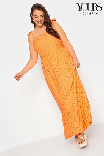 Yours Curve Orange Sleeveless Maxi Broidery Dress (Q00596) | £40