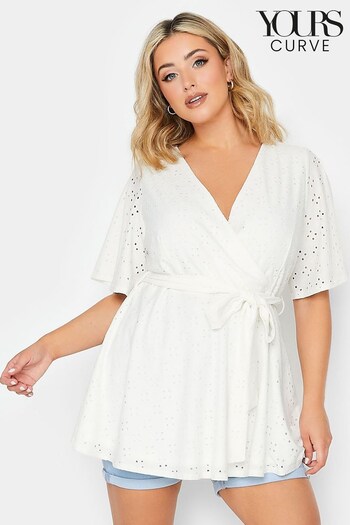 Yours Curve White Broderie Wrap Top (Q00892) | £26