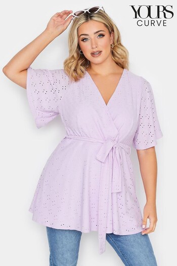 Yours Curve Purple Broderie Wrap Top (Q00893) | £26