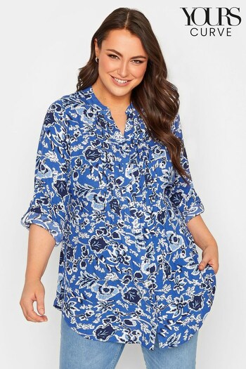 Yours Curve Blue Pintuck Shirt (Q00894) | £27