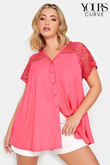 Yours Curve Pink Limited Lace Insert Blouse (Q01012) | £26