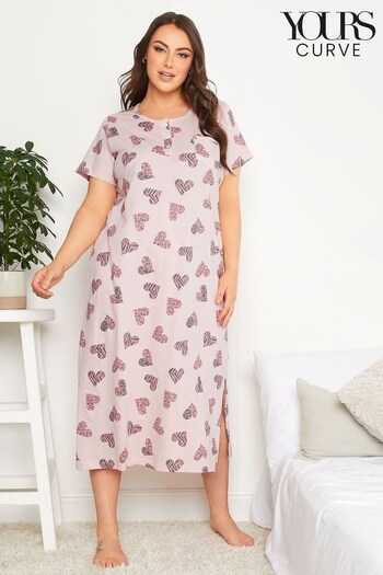 Yours Curve Pink Wild Heart Placket Midaxi Nightdress (Q01048) | £20