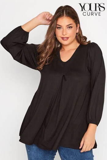 Yours Curve Black Long Sleeve Swing Top (Q01067) | £22