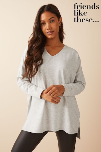 Friends Like These Grey Soft Jersey V Neck Long Sleeve Tunic Top (Q01160) | £22