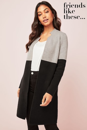 Coats & Jackets Grey Black Longline Mock Collar Coatigan (Q01327) | £49