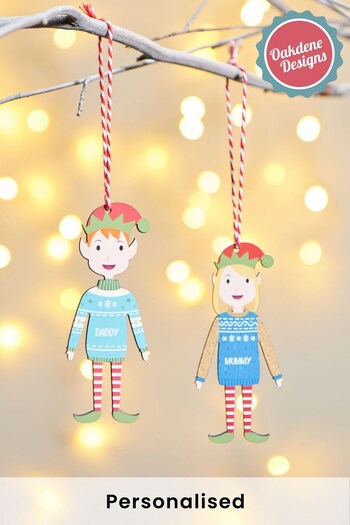 Personalised Adult Elf Family Christmas Tree Decoration by Oakdene Designs (Q01372) | £7