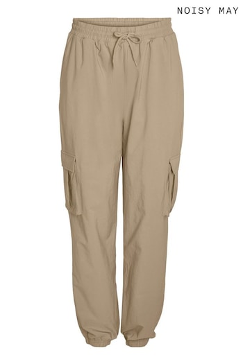 NOISY MAY Cream High Waisted Utility Cargo Trousers (Q01395) | £38