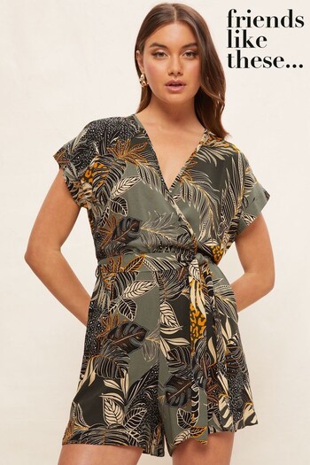 Camping & Accessories Print Woven Short Sleeve Wrap Playsuit (Q01433) | £35