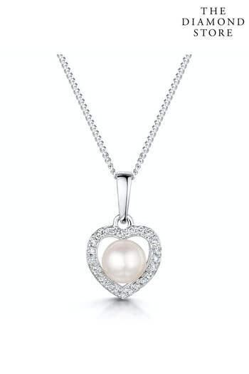 The Diamond Store White StellatoPearl and Diamond Pendant Necklace 0.06ct in 9K White Gold (Q01970) | £249