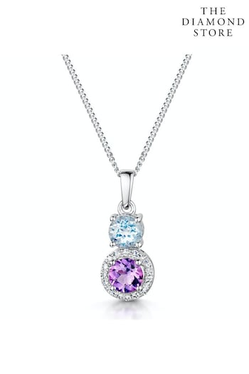 The Diamond Store Purple Amethyst Blue Topaz and Diamond Pendant Necklace in 9K White Gold (Q01973) | £249