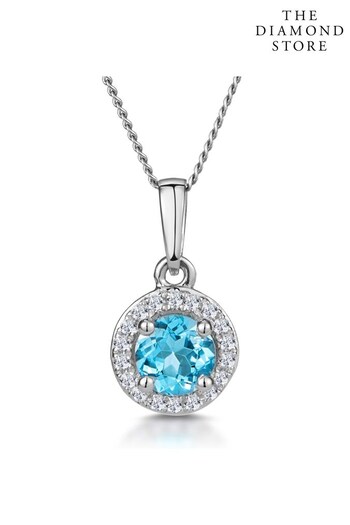 The Diamond Store Blue 0.37ct Swiss Blue Topaz and Diamond Stellato Necklace in White Gold (Q01974) | £269