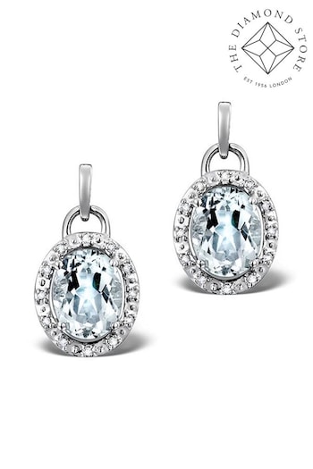 The Diamond Store Blue Aquamarine 3.69CT And Diamond 9K White Gold Earrings (Q01978) | £495