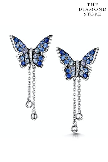 The Diamond Store Blue Stellato Collection Sapphire Butterfly Diamond Earrings 9K White Gold (Q01980) | £599