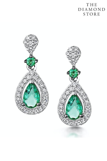 The Diamond Store Green Stellato Collection Emerald and Diamond Earrings 0.18ct 9K White Gold (Q01981) | £625