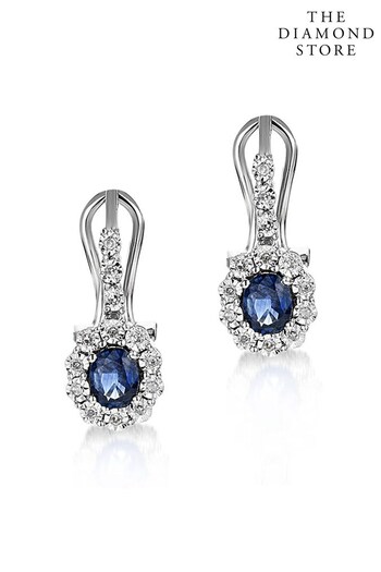 The Diamond Store Blue 0.83ct Sapphire 0.13ct Diamond and 9K White Gold Earrings (Q01983) | £615
